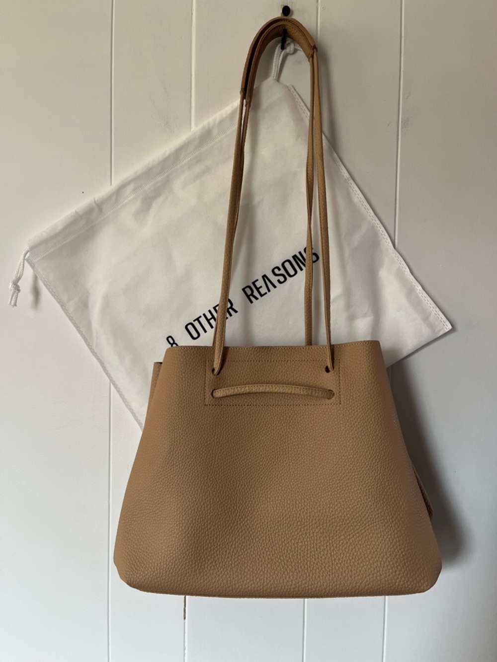 NWOT 8 Other Reasons Vegan Leather Slouchy Tan Bag Pebbled Drawstring Bucket New